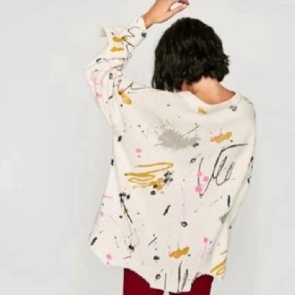 ZARA Knit Distressed Splatter Paint Oversized Sweater S - Picture 2 of 8